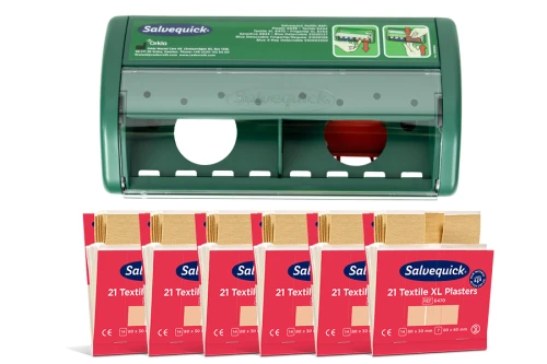 6 wkładów plastrów tekstylnych XL Salvequick Cederroth + Automat do plastrów GRATIS!