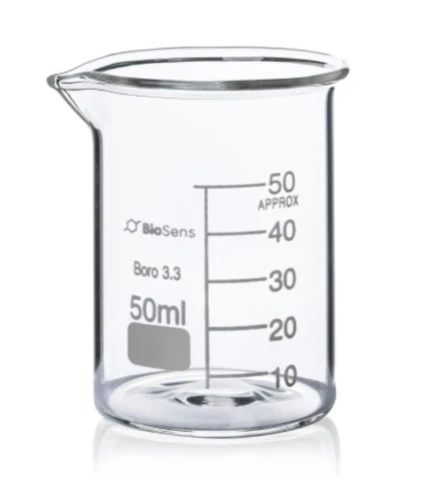 Zestaw 12 szt. Zlewka niska BIOSENS 50ml, z wylewem i podziałką, borokrzem 