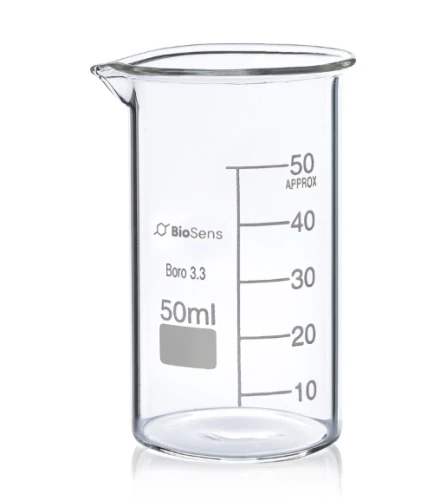 Zestaw 12 szt. Zlewka wysoka BIOSENS 50ml, z wylewem i podziałką, borokrzem 