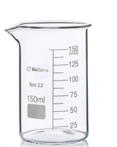Zestaw 12 szt. Zlewka wysoka BIOSENS 150ml, z wylewem i podziałką, borokrzem