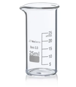 Zestaw 12 szt. Zlewka wysoka BIOSENS 25ml, z wylewem i podziałką, borokrzem