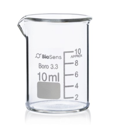 Zestaw 24 szt. Zlewka niska BIOSENS 10ml, z wylewem i podziałką, borokrzem