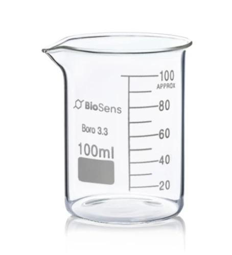 Zestaw 12 szt. Zlewka niska BIOSENS 100ml, z wylewem i podziałką, borokrzem 