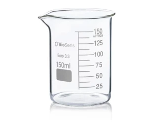 Zestaw 12 szt. Zlewka niska BIOSENS 150ml, z wylewem i podziałką, borokrzem 