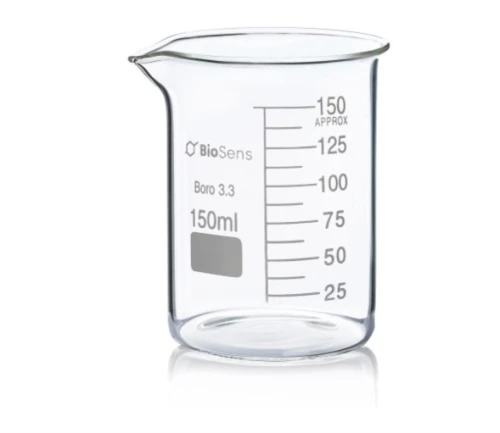 Zestaw 12 szt. Zlewka niska BIOSENS 150ml, z wylewem i podziałką, borokrzem 