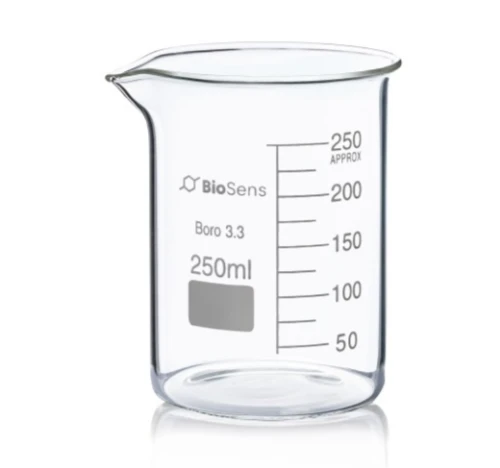 Zestaw 12 szt. Zlewka niska BIOSENS 250ml, z wylewem i podziałką, borokrzem