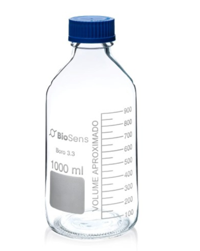 Butelka szklana z niebieską nakrętką BORO 3.3, gwint GL 45 1000ml BIOSENS 