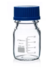 Butelka szklana z niebieską nakrętką BORO 3.3, gwint GL 45 100ml BIOSENS 
