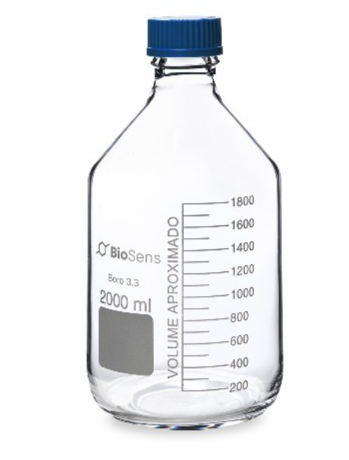 Butelka szklana z niebieską nakrętką BORO 3.3, gwint GL 45 2000ml BIOSENS 