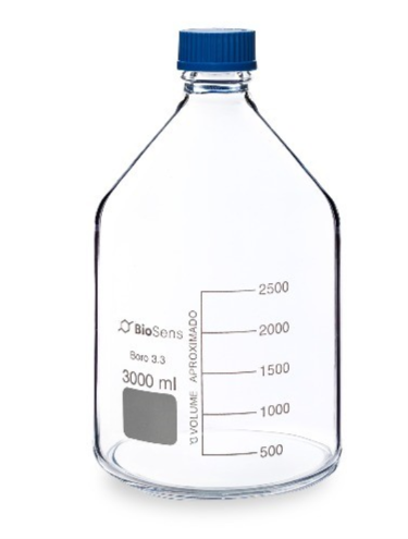 Butelka szklana z niebieską nakrętką BORO 3.3, gwint GL 45 3000ml BIOSENS 