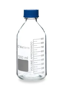 Butelka szklana z niebieską nakrętką SZKŁO NEUTRALNE, gwint GL 45 1000ml BIOSENS 