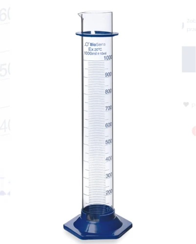 Cylinder miarowy BIOSENS szklany z podziałką 1000ml stopa PP 