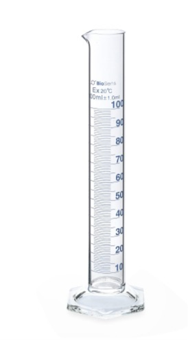 Cylinder miarowy BIOSENS szklany z podziałką 100ml stopa szklana sześciokątna