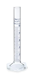 Cylinder miarowy BIOSENS szklany z podziałką 10ml stopa szklana sześciokątna 