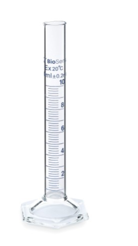 Cylinder miarowy BIOSENS szklany z podziałką 10ml stopa szklana sześciokątna 