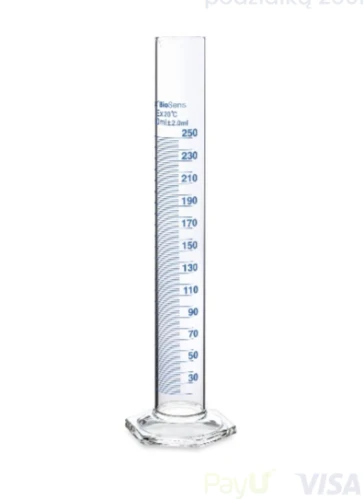 Cylinder miarowy BIOSENS szklany z podziałką 250ml stopa szklana sześciokątna 