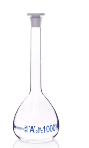 Kolba miarowa klasa A z korkiem PP, 1000ml szlif 24/29 BIOSENS 