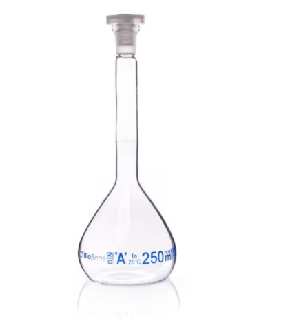 Kolba miarowa klasa A z korkiem PP, 250ml szlif 14/23 BIOSENS 