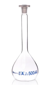 Kolba miarowa klasa A z korkiem PP, 500ml szlif 19/26 BIOSENS 