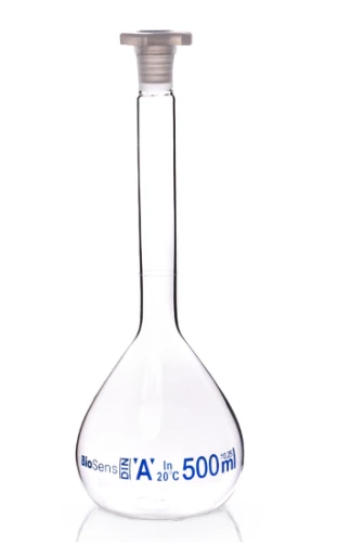 Kolba miarowa klasa A z korkiem PP, 500ml szlif 19/26 BIOSENS 
