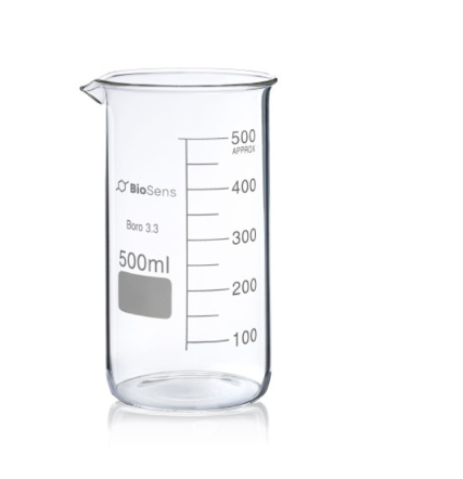 Zestaw 8 szt. Zlewka wysoka BIOSENS 500 ml, z wylewem i podziałką, borokrzem 