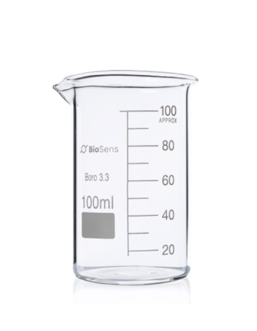 Zestaw 12 szt. Zlewka wysoka BIOSENS 100 ml, z wylewem i podziałką, borokrzem 