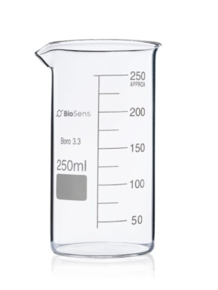 Zestaw 8 szt. Zlewka wysoka BIOSENS 250 ml, z wylewem i podziałką, borokrzem 