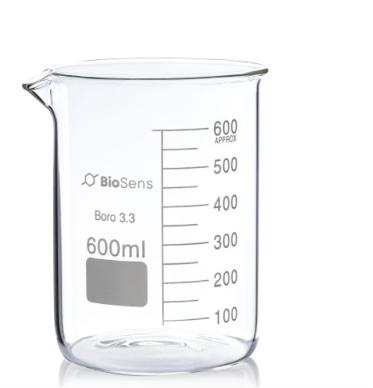 Zestaw 8 szt. Zlewka niska BIOSENS 600ml, z wylewem i podziałką, borokrzem 