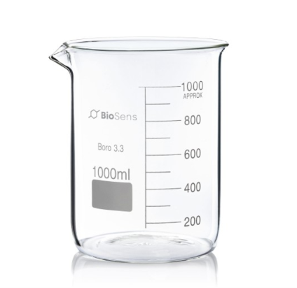 Zestaw 6 szt. Zlewka niska BIOSENS 1000ml, z wylewem i podziałką, borokrzem 