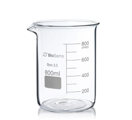 Zestaw 6 szt. Zlewka niska BIOSENS 800 ml, z wylewem i podziałką, borokrzem 