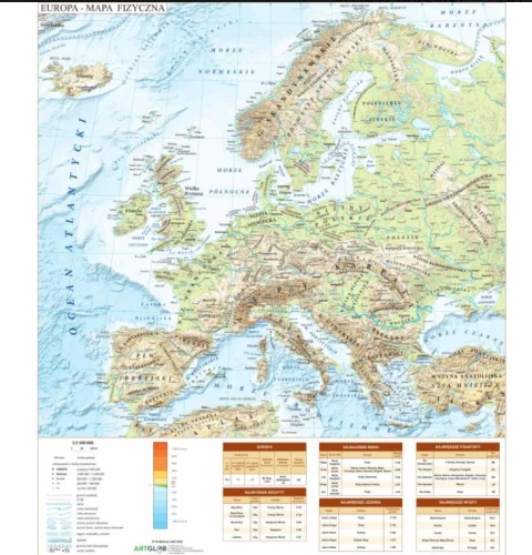 Europa fizyczna - nakładka magnetyczna na tablice 82x97 cm