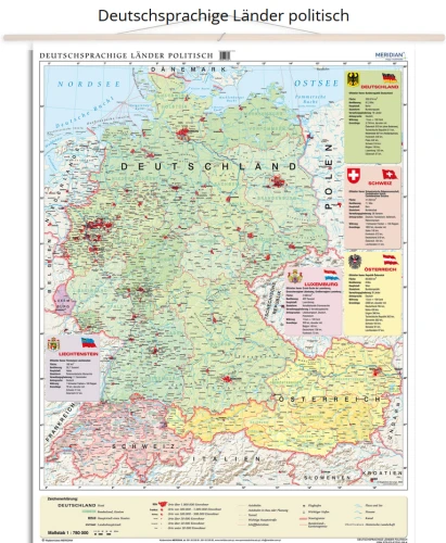 Deutschsprachige Länder politisch - mapa ścienna w języku niemieckim