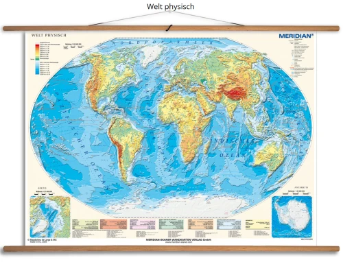 Welt physisch - ścienna mapa fizyczna świata w języku niemieckim