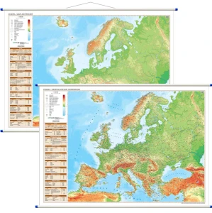 Europa - mapa ścienna, szkolna dwustronna fizyczna do ćwiczeń 194x139 cm