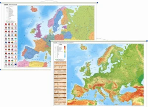 Europa - mapa szkolna ścienna polityczna i fizyczna dwustronna, różne rozmiary