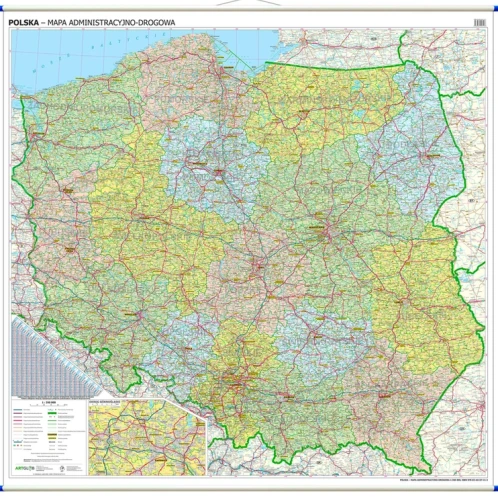Polska - mapa ścienna administracyjno-drogowa - różne wymiary