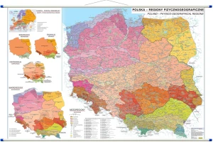 Polska regiony fizycznogeograficzne - szkolna mapa ścienna 196x132 cm