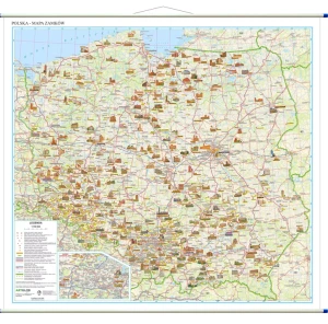 Polska mapa zamków - szkolna ścienna 108x102 cm