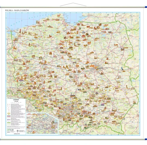 Polska mapa zamków - szkolna ścienna 108x102 cm