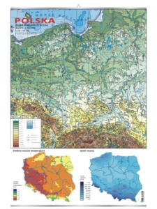 Polska – mapa hipsometryczna + mapki temperatury i opadów