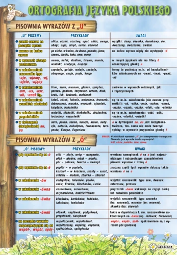 Pisownia z „u” i „ó” - plansza edukacyjna