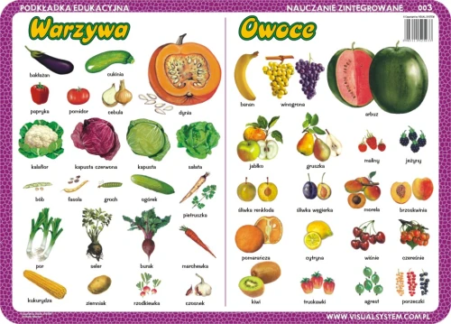 Warzywa, owoce, zwierzęta - podkładka edukacyjna