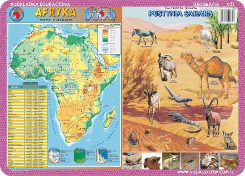 Afryka, zwierzęta Sahary, sawanny i dżungli - podkładka edukacyjna