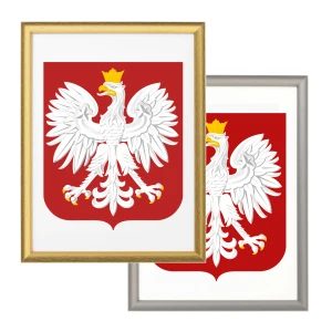Godło Polski w ramie drewnianej metalizowanej 30 × 40 cm - różne kolory ramy