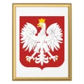 Godło Polski w ramie drewnianej metalizowanej 30 × 40 cm - różne kolory ramy