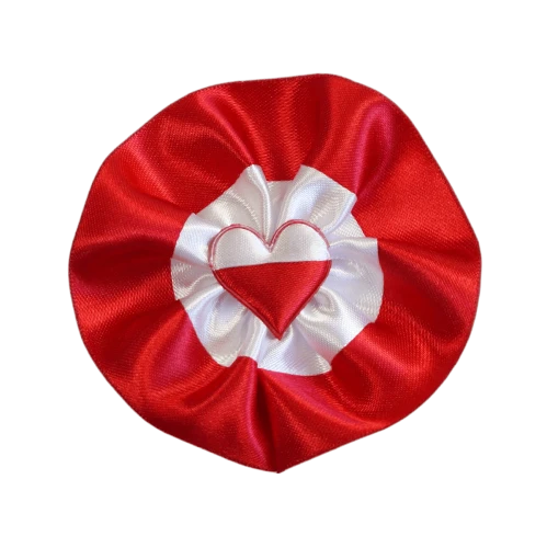 Kotylion narodowy z sercem - rozmiar 80 mm. Zestaw 20 sztuk.
