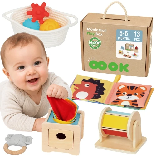 WOOPIE GREEN Box Pudełko XXL Montessori Edukacyjne 6w1 Sensoryczne 5-6 Miesięcy 13el. FSC