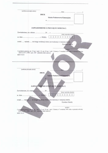 Zawiadomienie o przekazaniu ucznia/potwierdzenie przyjęcia ucznia VI/17