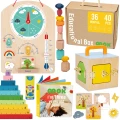 Tooky Toy Edukacyjne Pudełko Montessori Układanka Liczydło Tablica Pogody 6w1 od 3 Lat