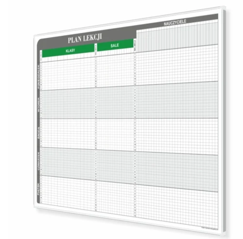 Plan lekcji T3 dla 12 klas, 12 sal i 20 nauczycieli 90x92cm, suchościeralny magnetyczny